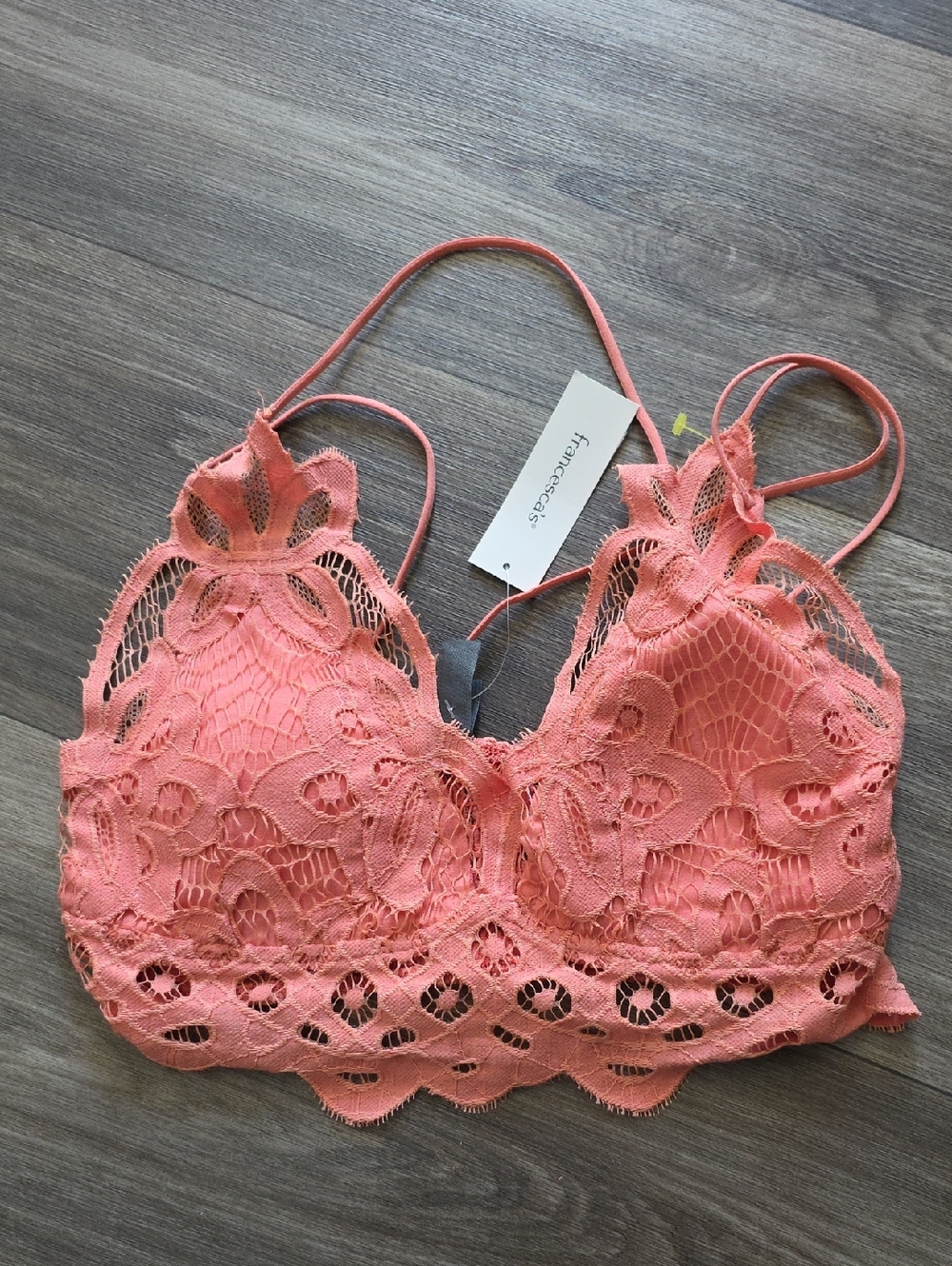 Francesca's Collections Coral Lace Bralette with Floral Cutwork